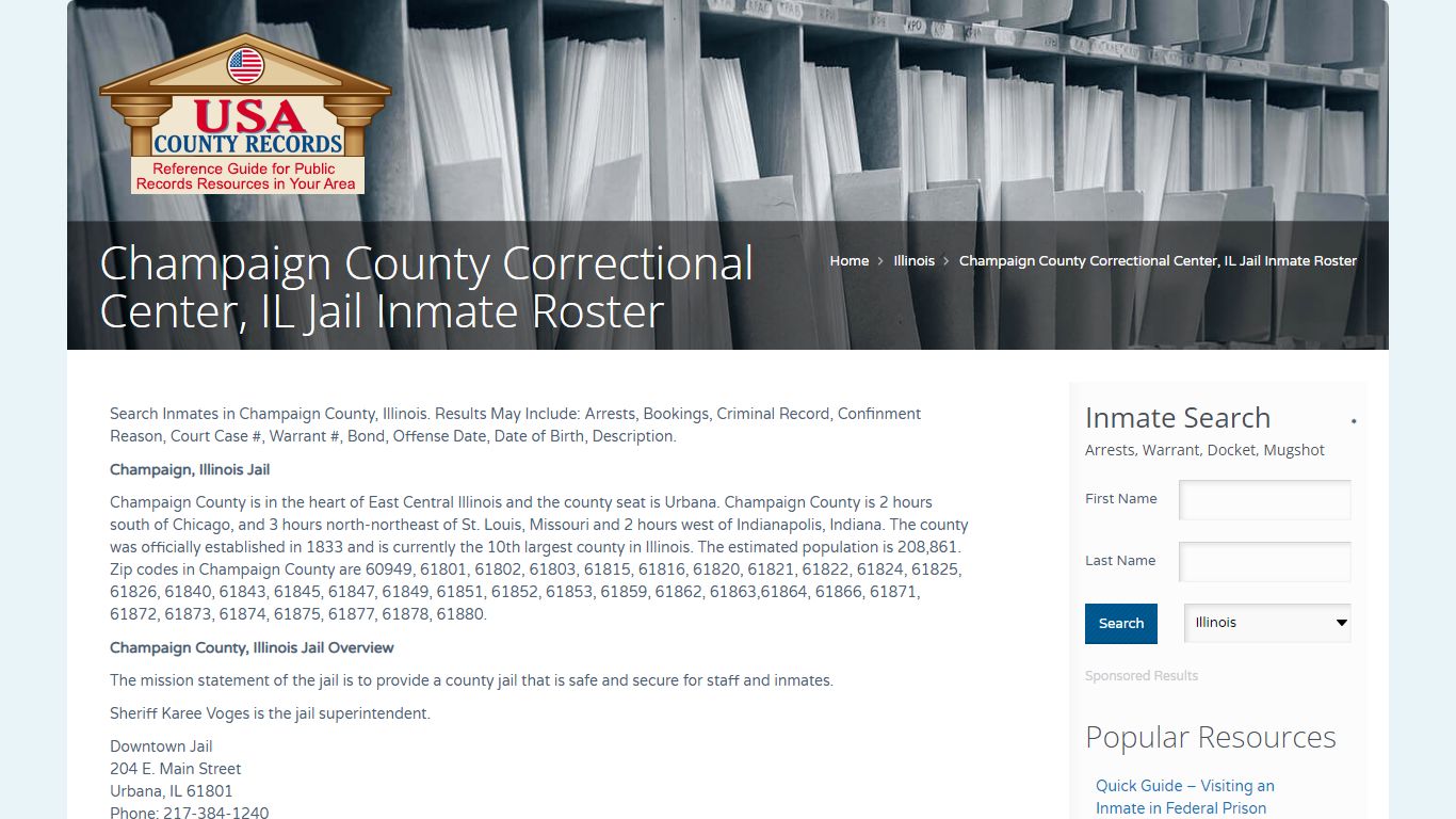 Champaign County Correctional Center, IL Jail Inmate Roster